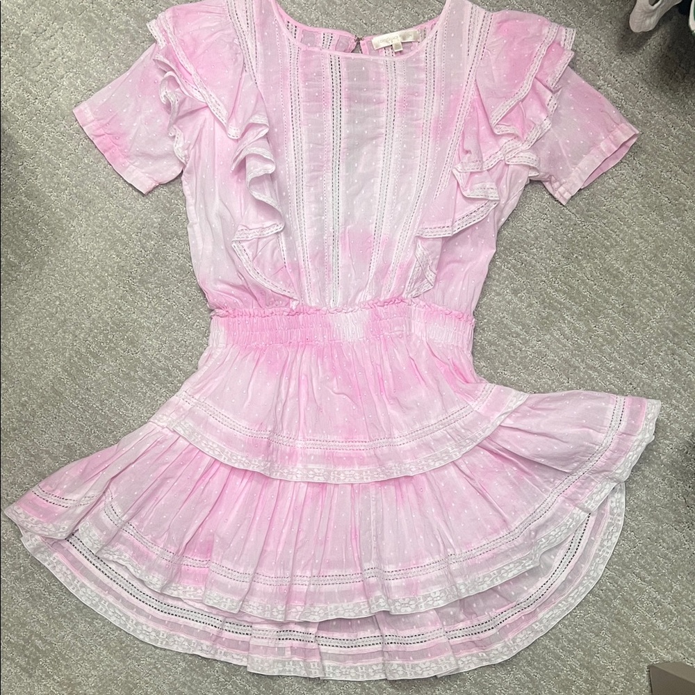 LoveShackFancy Pink Tie Dyed Ruffled dress